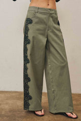Cotton Twill Pants With Lace