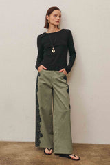 Cotton Twill Pants With Lace