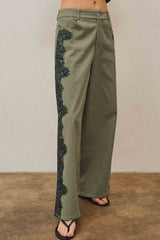 Cotton Twill Pants With Lace