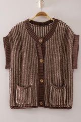 Chocolate Two-tone Rib Knit Vest Cardigan