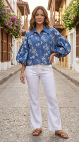 Short Sleeve Blouse And Pant Set