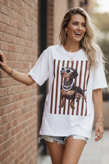 Sunglass Dog Print Oversize T Shirts