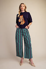 Barrel Leg Stripe Casual High Waist Pants