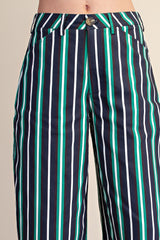 Barrel Leg Stripe Casual High Waist Pants