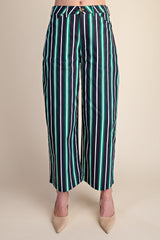 Barrel Leg Stripe Casual High Waist Pants