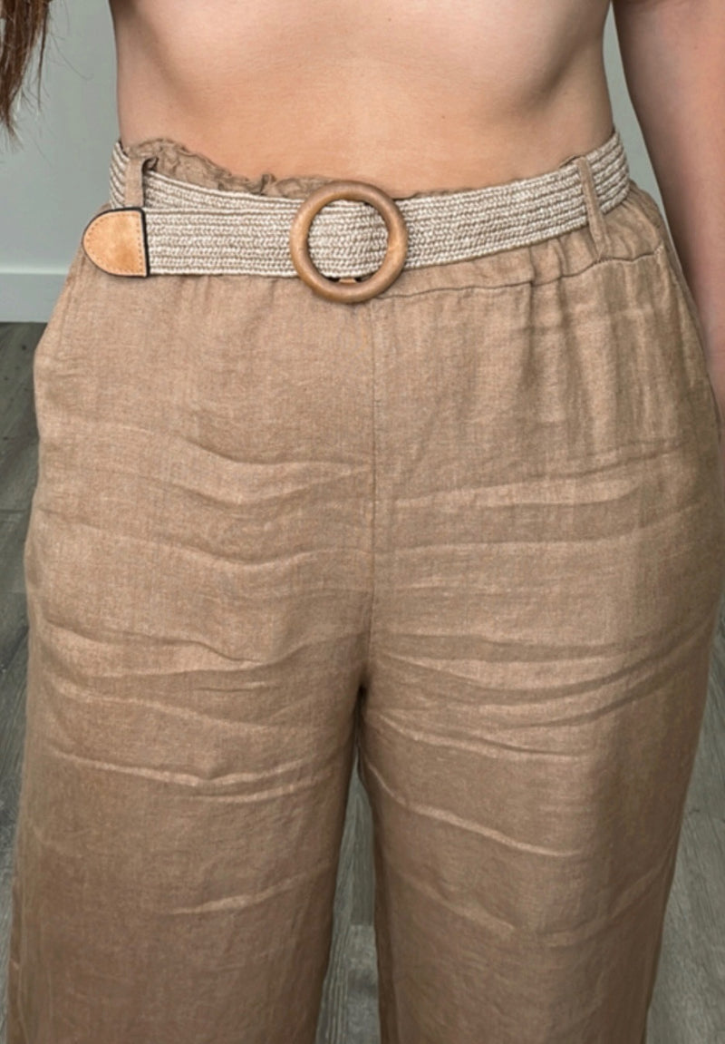 Belted Lino Pants from Italy Brown