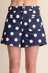 Navy Polka Dot Stretch Shorts