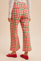 Christmas Gingham Stretch Cotton Flare Pants