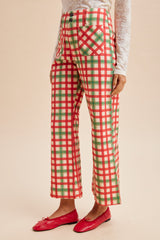 Christmas Gingham Stretch Cotton Flare Pants