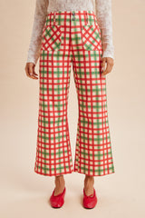 Christmas Gingham Stretch Cotton Flare Pants