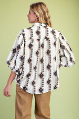 Black Printed Button Down Blouse