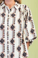 Black Printed Button Down Blouse