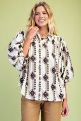 Black Printed Button Down Blouse