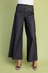 Black Wide Leg Soft Denim Pants
