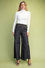 Black Wide Leg Soft Denim Pants