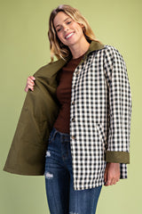 Olive Reversible Gingham Car Coat