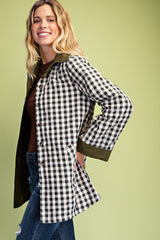 Olive Reversible Gingham Car Coat