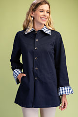 Navy Reversible Gingham Car Coat