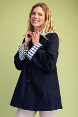 Navy Reversible Gingham Car Coat
