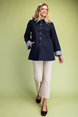 Navy Reversible Gingham Car Coat