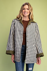 Olive Reversible Gingham Car Coat