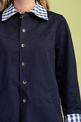 Navy Reversible Gingham Car Coat