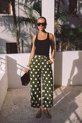 Olive Polka Dot Barrel Casual Pants