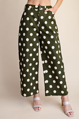 Olive Polka Dot Barrel Casual Pants