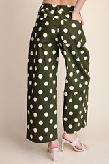 Olive Polka Dot Barrel Casual Pants