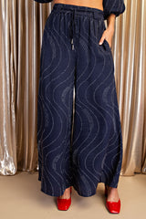 Rhinestone Embellished Wide Leg Pants