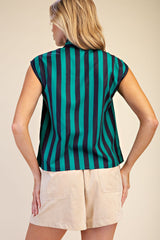 Bow Neck Sleeveless Stripe Shirt