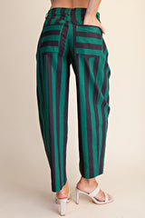 Navy and Green Barrel Stripe Ankle Pants