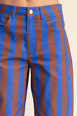 Blue and Tan Barrel Stripe Cropped Pants