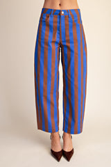 Blue and Tan Barrel Stripe Cropped Pants