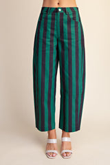 Navy and Green Barrel Stripe Ankle Pants