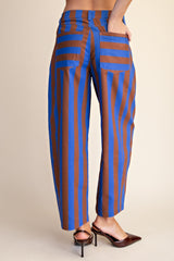 Blue and Tan Barrel Stripe Cropped Pants