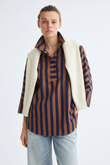 Camel Stand Neck Stripe Shirt