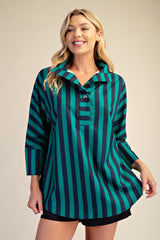 Navy Stand Neck Stripe Shirt
