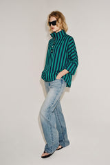Navy Stand Neck Stripe Shirt