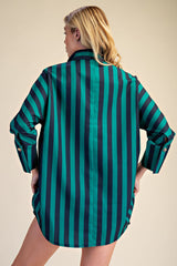 Navy Stand Neck Stripe Shirt