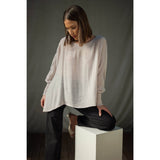 BOAT NECK OVERSIZE TOP WITH SMOCKED CUFF SLEEVE