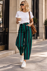 Navy and Green Barrel Stripe Ankle Pants