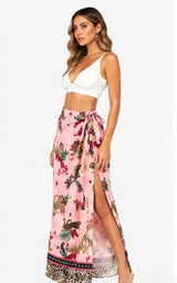 Safari Paradise Wrap Maxi Skirt Pink