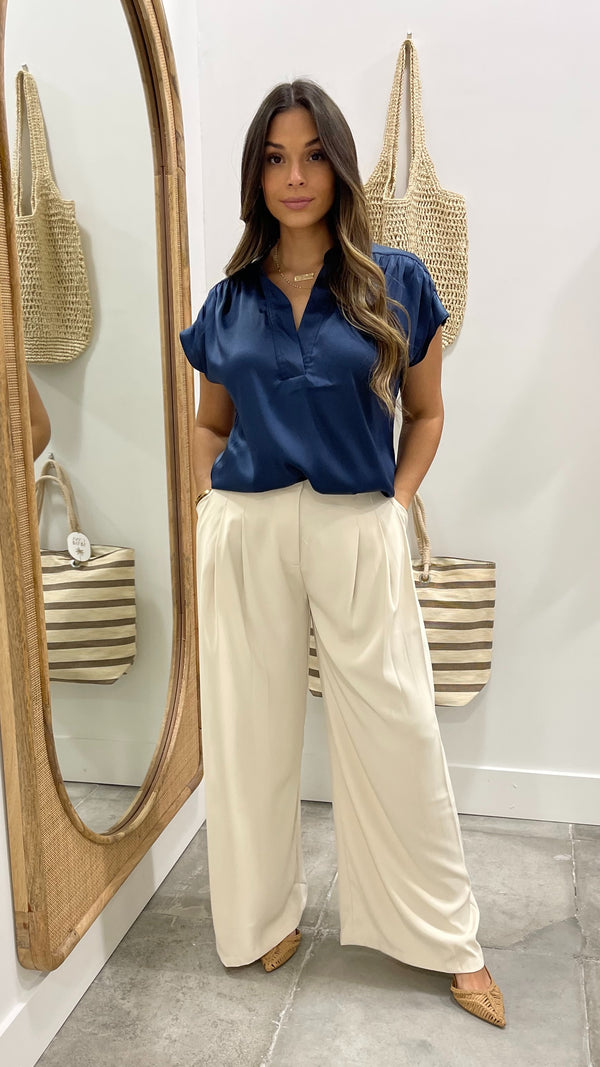 Marina Navy Satin Blouse