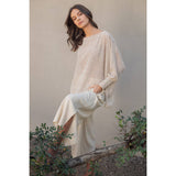 LEAF PRINT OVERSIZED TOP WITH SMOCKED CUFF SLEEVE