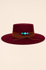 Tasha Boater Crown Hat- Burgundy