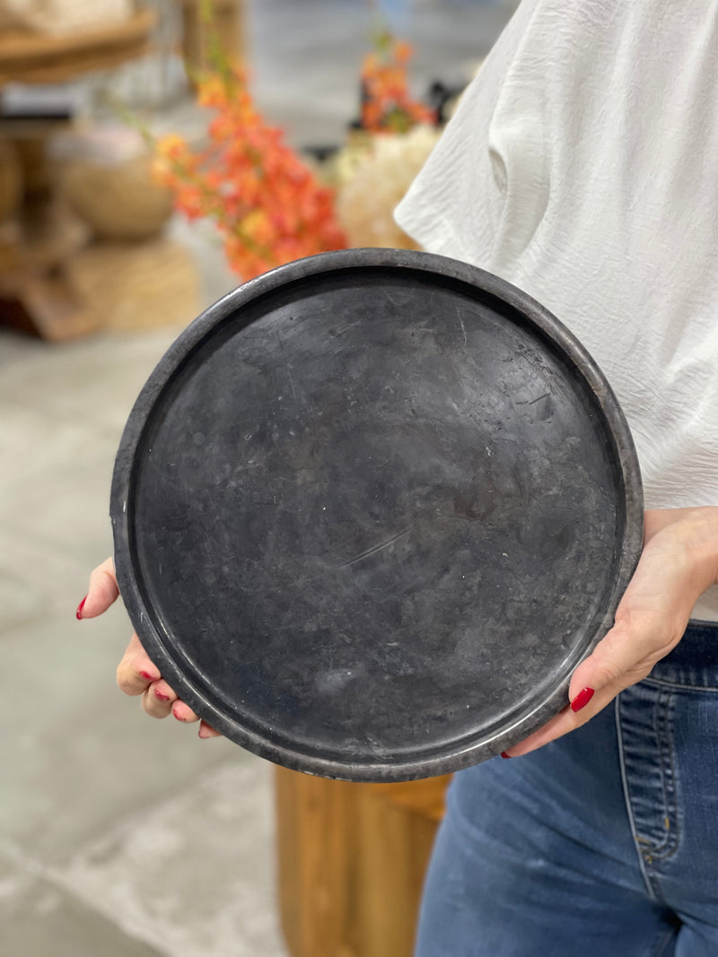 black marble round tray