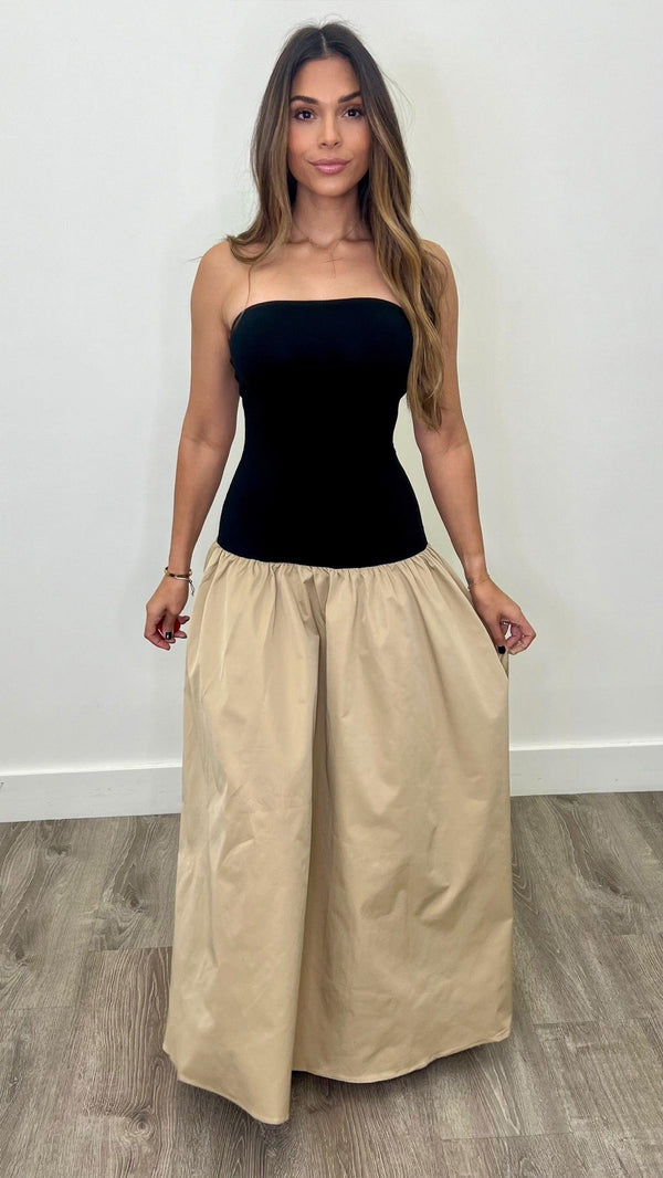 Chiara Black & Beige Tube Dress - PRINZZESA BOUTIQUE