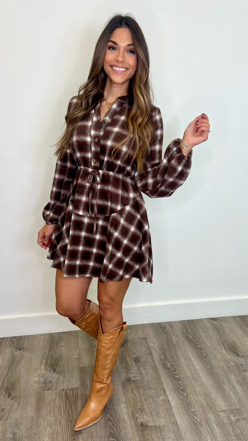 Vivi Brown Plaid Dress - PRINZZESA BOUTIQUE