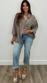 Serafina Linen Button Up Top - PRINZZESA BOUTIQUE